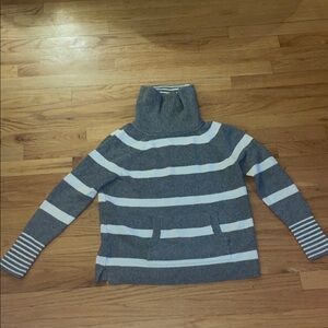 LOFT Gray and White Striped Turtleneck Sweater